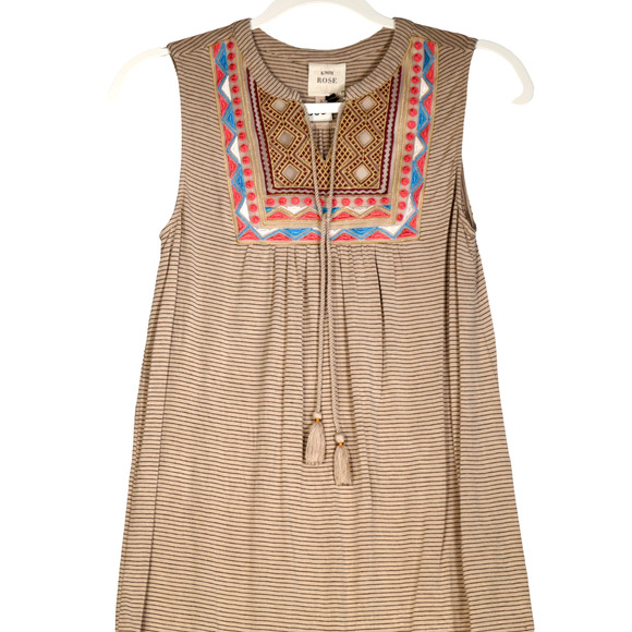 Knox Rose Peasant Tunic Top Womens Size XS Tan Lightweight Boho Embroidered Mesh - Picture 1 of 9